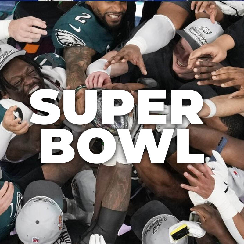 Super Bowl stadium and city hotels at night